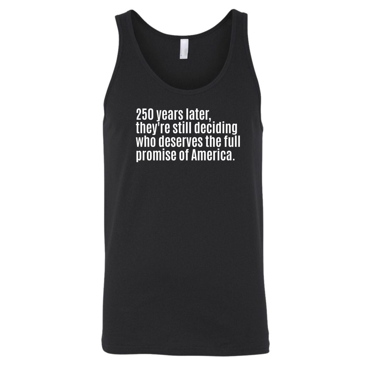 250 Years Later, They're Still Deciding Who Deserves the Full Promise of America Unisex Tank Top-T-Shirt-The Original God Ain't Petty But I Am