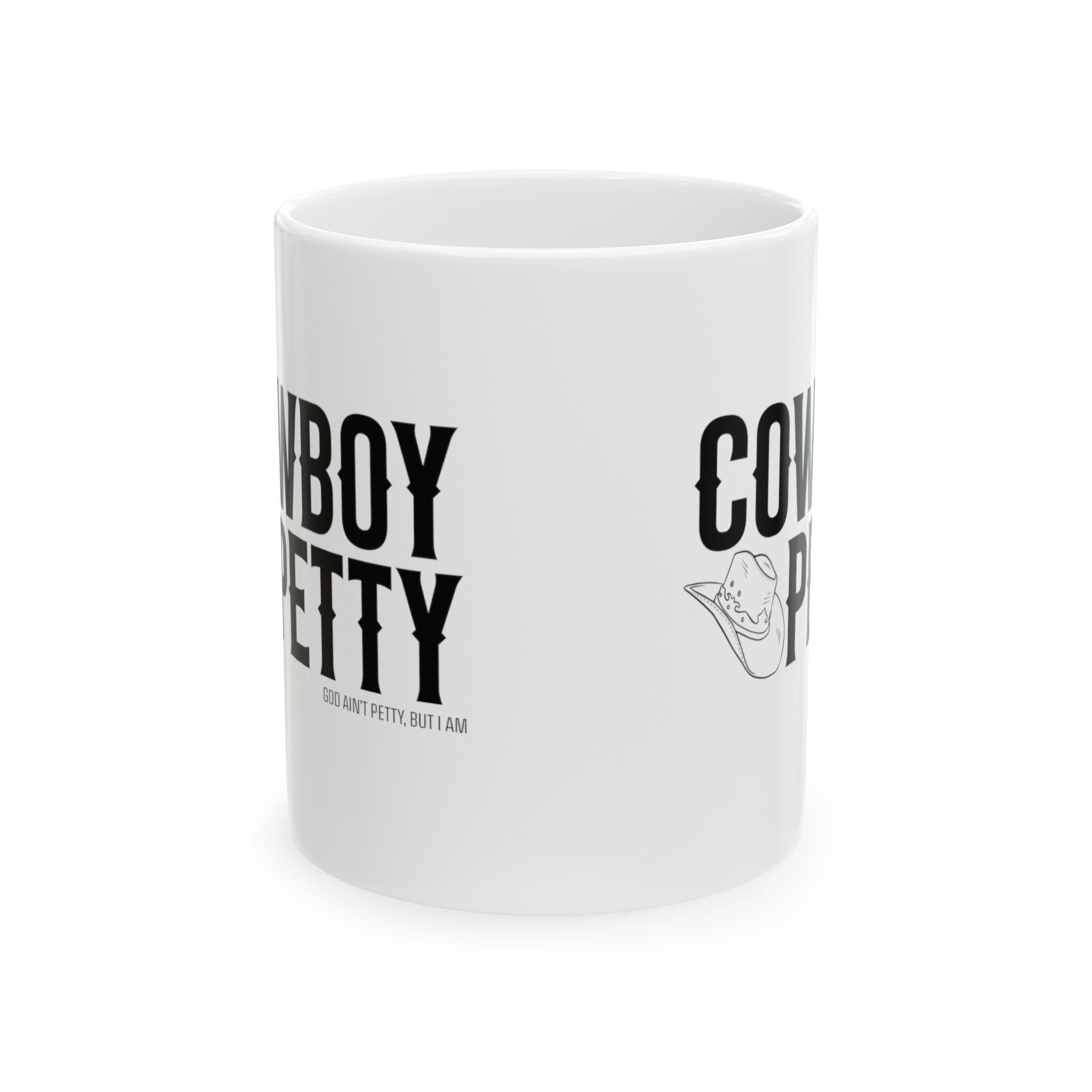 Cowboy Petty Mug 11oz (White & Black)-Mug-The Original God Ain't Petty But I Am