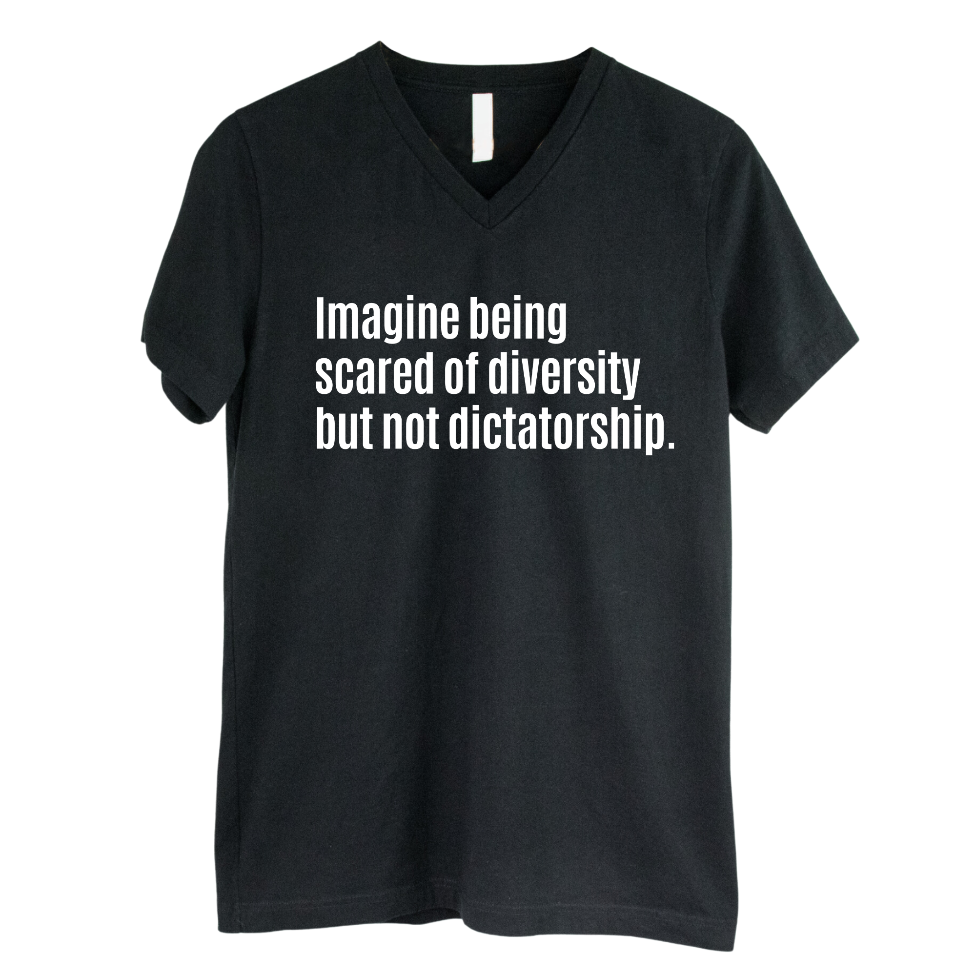 Imagine Being Scared of Diversity But Not Dictatorship *BLACK V-NECK* Unisex Tee-T-Shirt-The Original God Ain't Petty But I Am