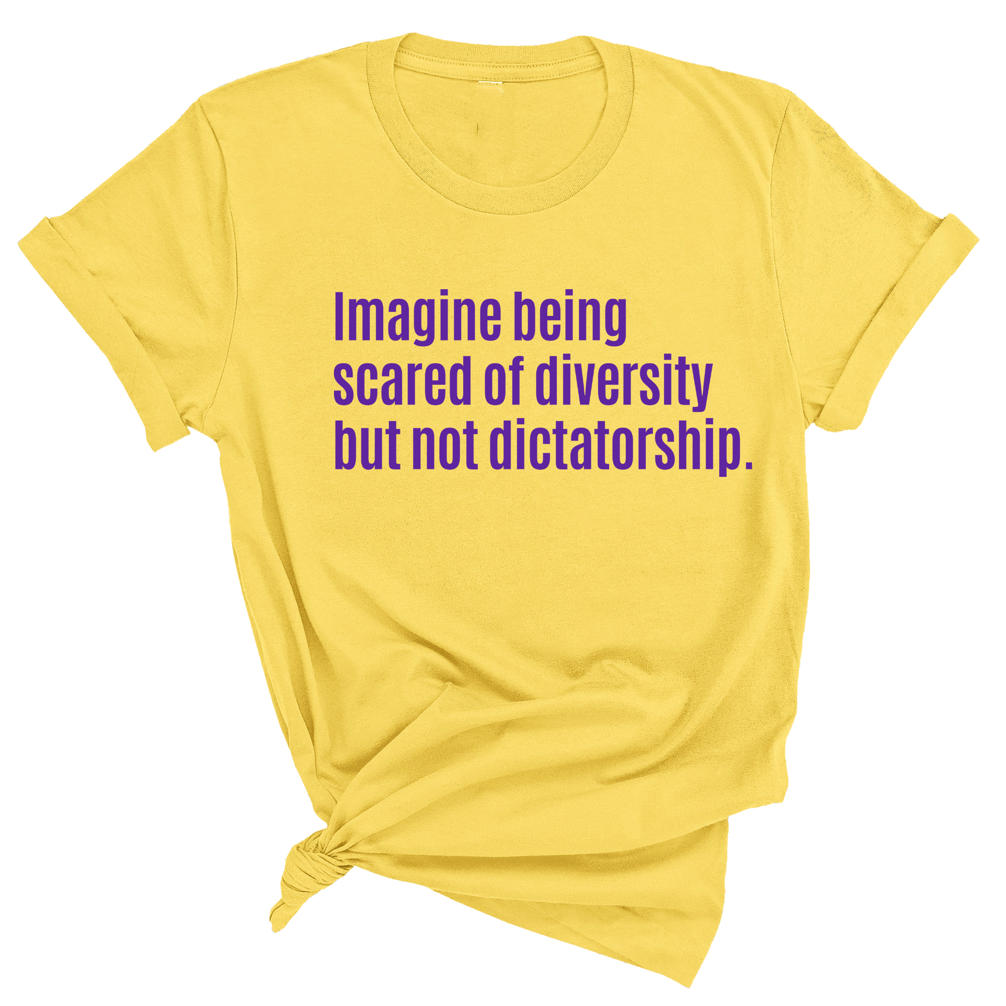 Imagine Being Scared of Diversity But Not Dictatorship Unisex tee – Limited Edition (PURPLE)-T-Shirt-The Original God Ain't Petty But I Am