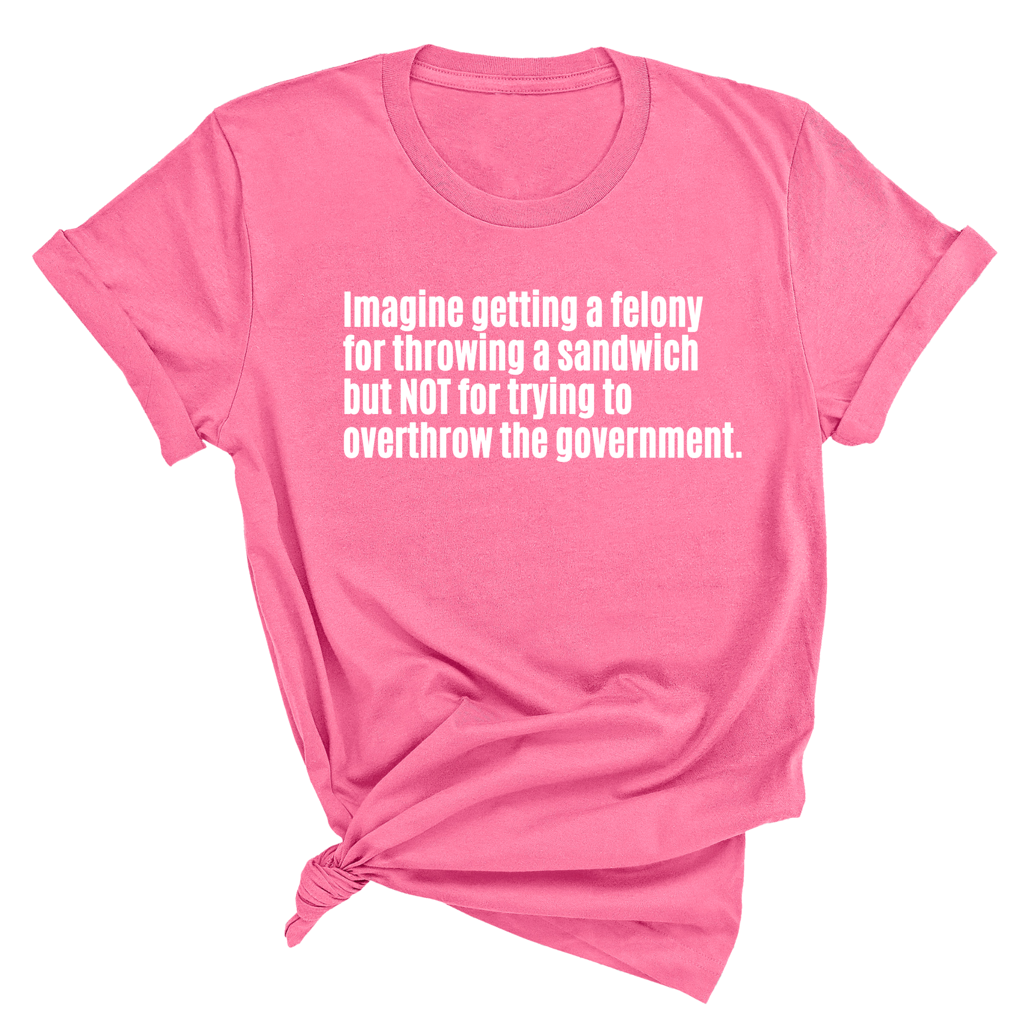 Imagine Getting a Felony for Throwing a Sandwich but Not for Trying to Overthrow the Government Unisex Tee-T-Shirt-The Original God Ain't Petty But I Am