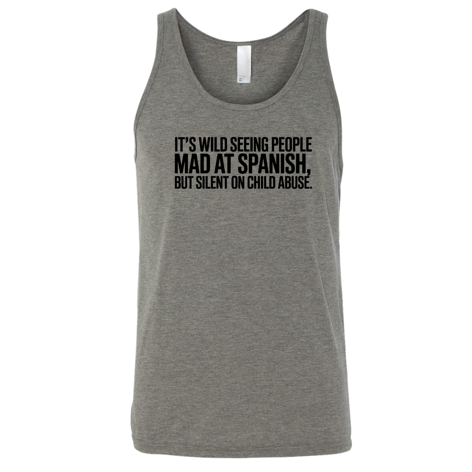 It's Wild Seeing People MAD at Spanish, but Silent on Child Abuse Unisex Tank Top-T-Shirt-The Original God Ain't Petty But I Am