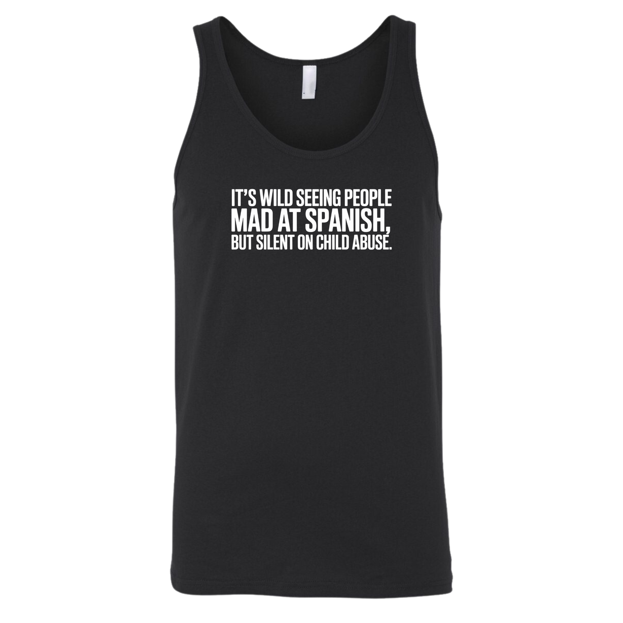 It's Wild Seeing People MAD at Spanish, but Silent on Child Abuse Unisex Tank Top-T-Shirt-The Original God Ain't Petty But I Am