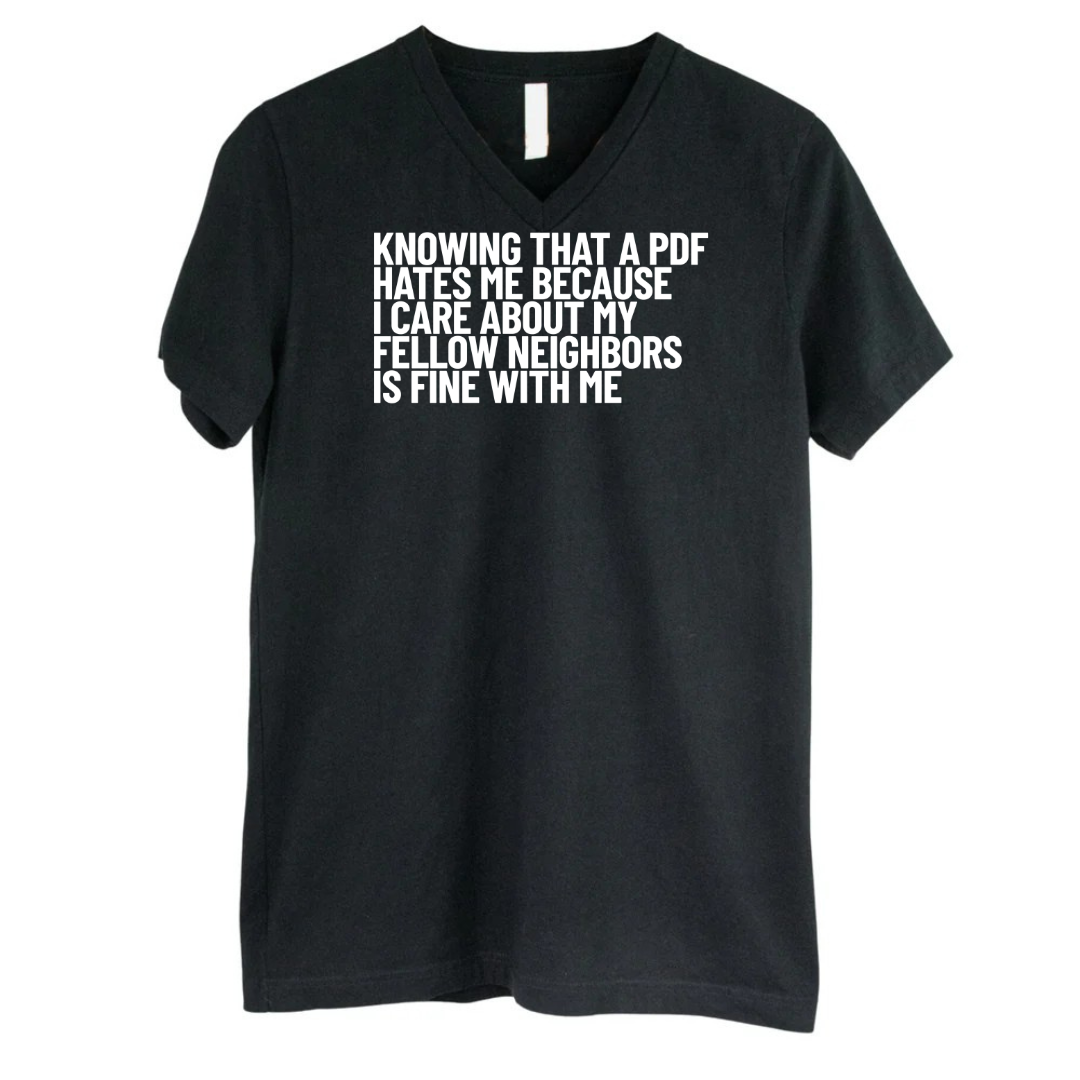 Knowing That A PDF Hates Me Is Fine WIth Me *BLACK V-NECK* Unisex Tee-T-Shirt-The Original God Ain't Petty But I Am