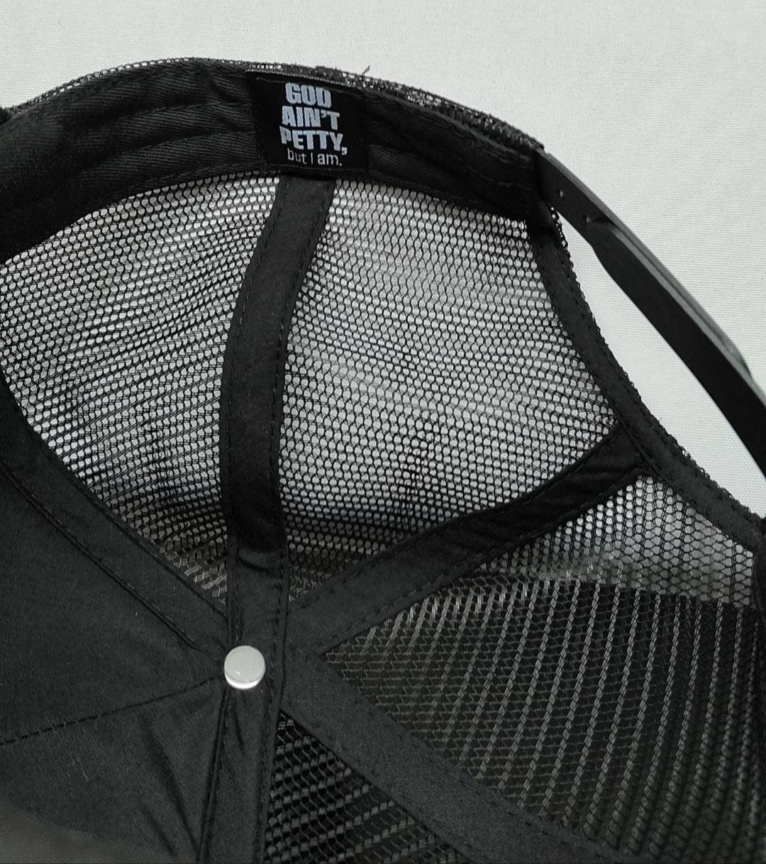 Petty (PUFF) Trucker Hat-Hats-The Original God Ain't Petty But I Am