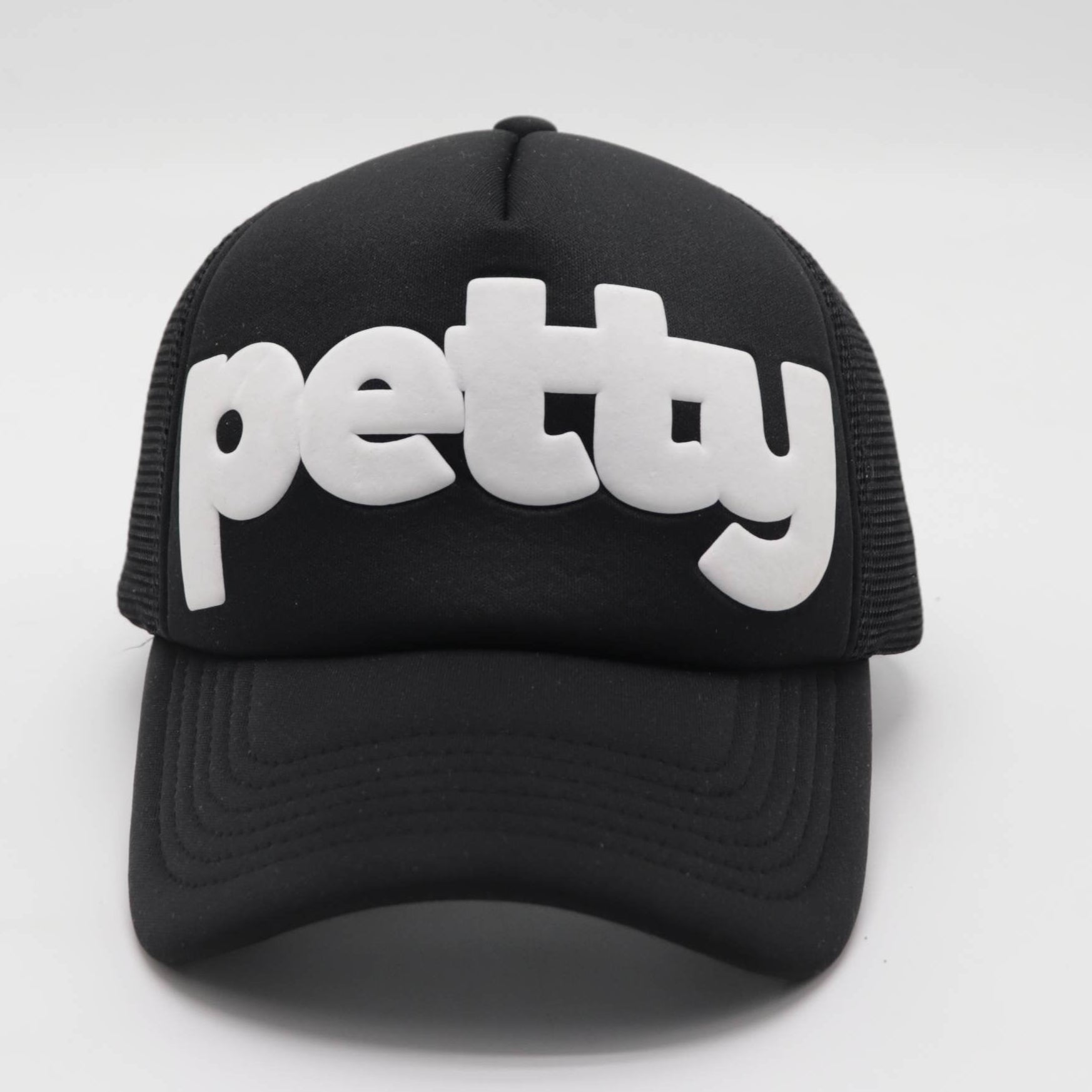 Petty (PUFF) Trucker Hat-Hats-The Original God Ain't Petty But I Am