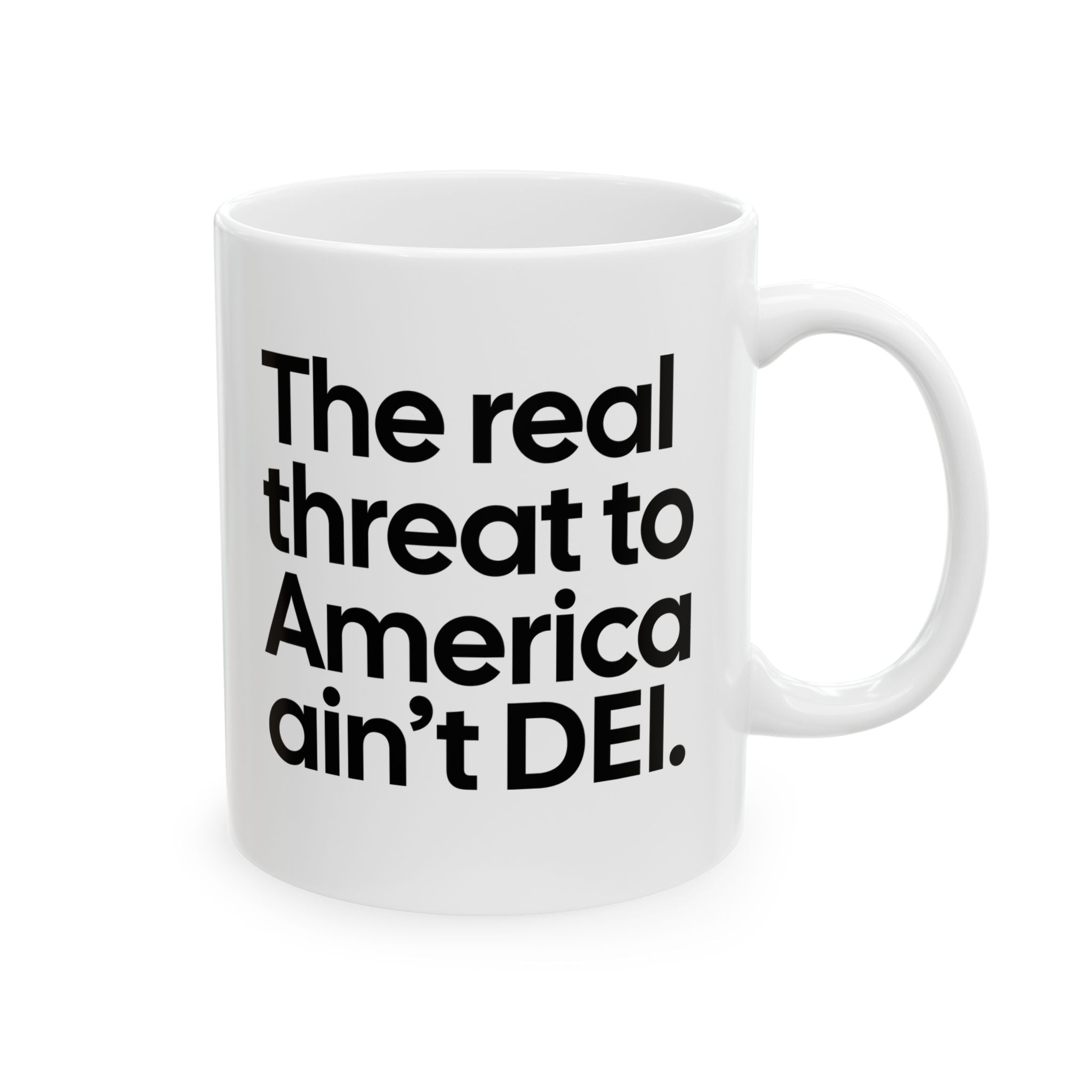 The Real Threat to America Ain’t DEI Mug 11oz (White & Black)-Mug-The Original God Ain't Petty But I Am