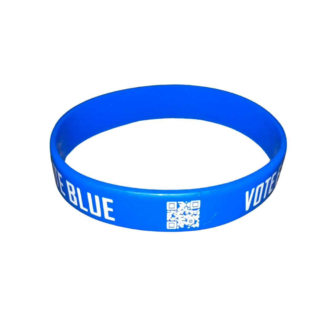 Vote Early Vote Blue Silicone Wristband – QR Code Edition