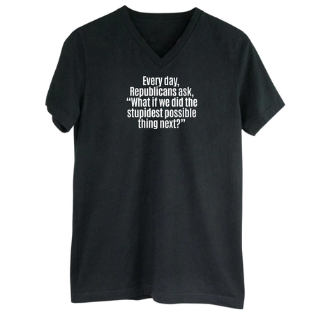 Every Day, Republicans Ask, "What If We Did the Stupidest Possible Thing Next?" *BLACK V-NECK* Unisex Tee-T-Shirt-The Original God Ain't Petty But I Am