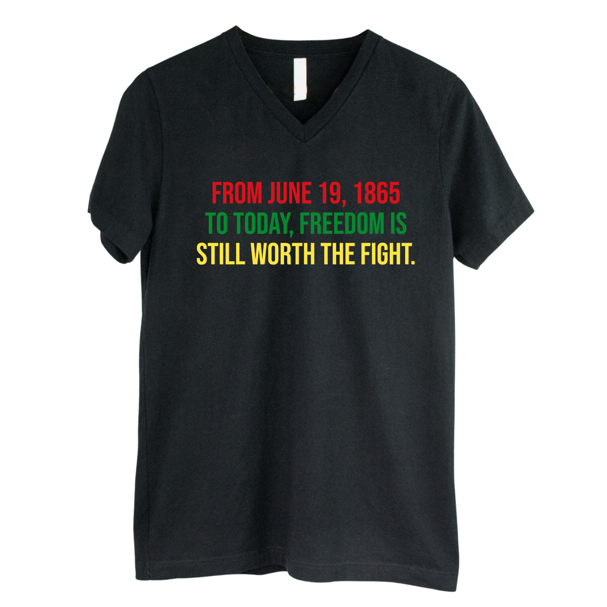 From June 19, 1865 to Today, Freedom Is Still Worth the Fight *BLACK V-NECK* Unisex Tee-T-Shirt-The Original God Ain't Petty But I Am