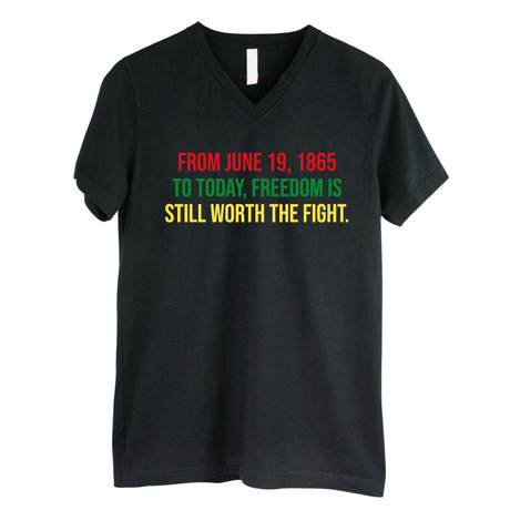 From June 19, 1865 to Today, Freedom Is Still Worth the Fight *BLACK V-NECK* Unisex Tee-T-Shirt-The Original God Ain't Petty But I Am
