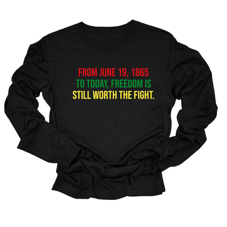 From June 19, 1865 to Today, Freedom Is Still Worth the Fight Long Sleeved Unisex Tee-Long Sleeved T-Shirt-The Original God Ain't Petty But I Am