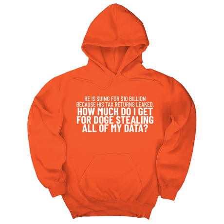 *HOODIE* He is suing for $10 billion because his tax return leaked. How much do I get for doge stealing all of my data Unisex Hoodie-Hoodie-The Original God Ain't Petty But I Am