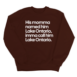 His Momma Named Him Lake Ontario, Imma Call Him Lake Ontario Unisex Sweatshirt