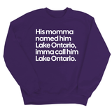 His Momma Named Him Lake Ontario, Imma Call Him Lake Ontario Unisex Sweatshirt