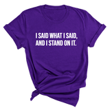 I Said What I Said and I Stand on It Unisex Tee-T-Shirt-The Original God Ain't Petty But I Am