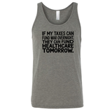 If My Taxes Can Fund War Overnight, They Can Fund Healthcare Tomorrow Unisex Tank Top-T-Shirt-The Original God Ain't Petty But I Am