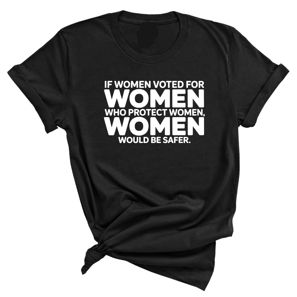 If Women Voted for Women Who Protect Women, Women Would Be Safer Unisex Tee (BOLD)-T-Shirt-The Original God Ain't Petty But I Am