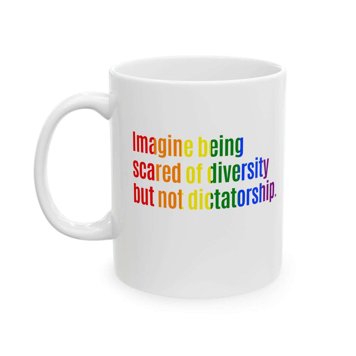 Imagine Being Scared of Diversity but Not Dictatorship Mug 11oz (White & Rainbow)-Mug-The Original God Ain't Petty But I Am
