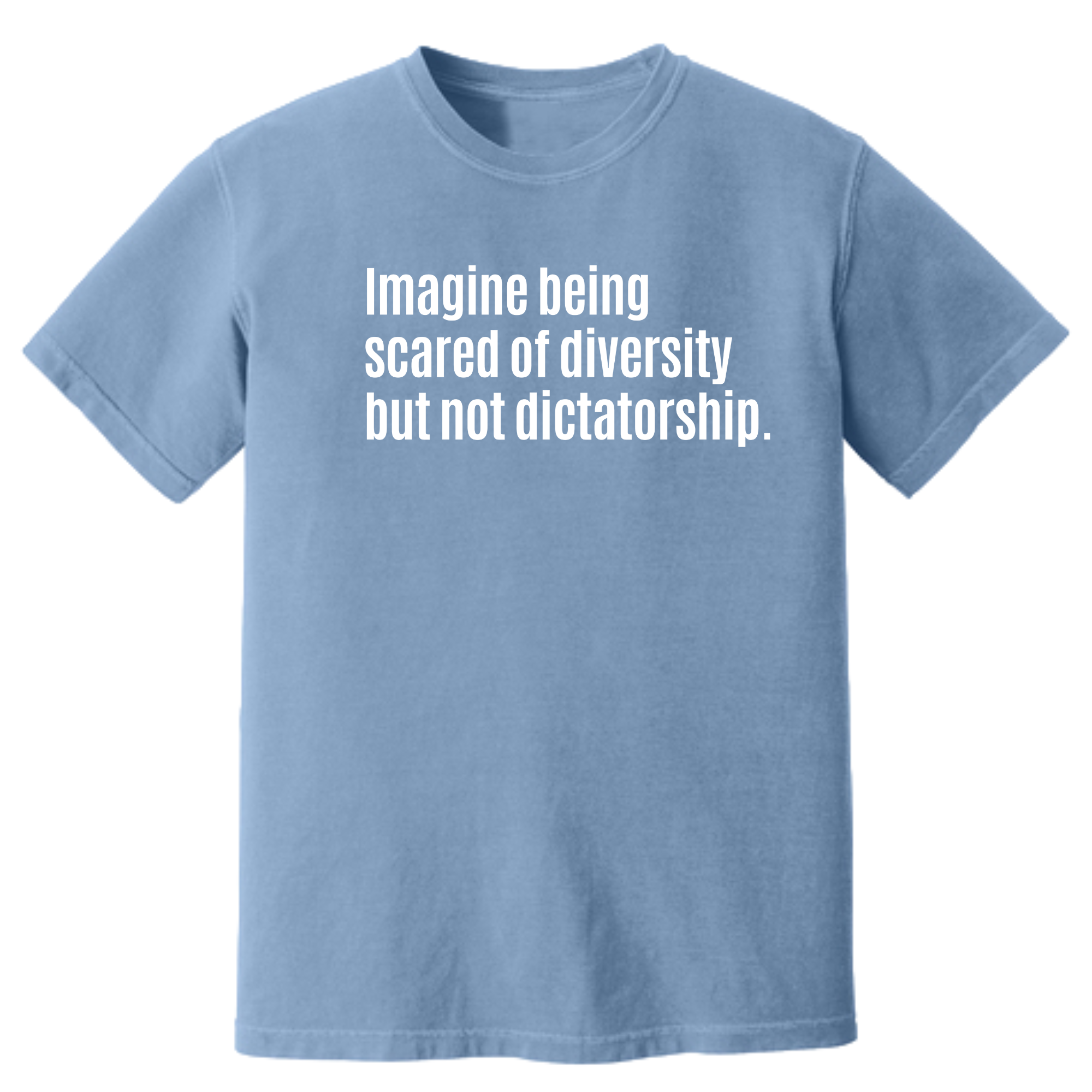 Imagine Being Scared of Diversity but Not Dictatorship Unisex Tee (HEAVYWEIGHT COMFORT COLORS WASHED DENIM)-T-Shirt-The Original God Ain't Petty But I Am