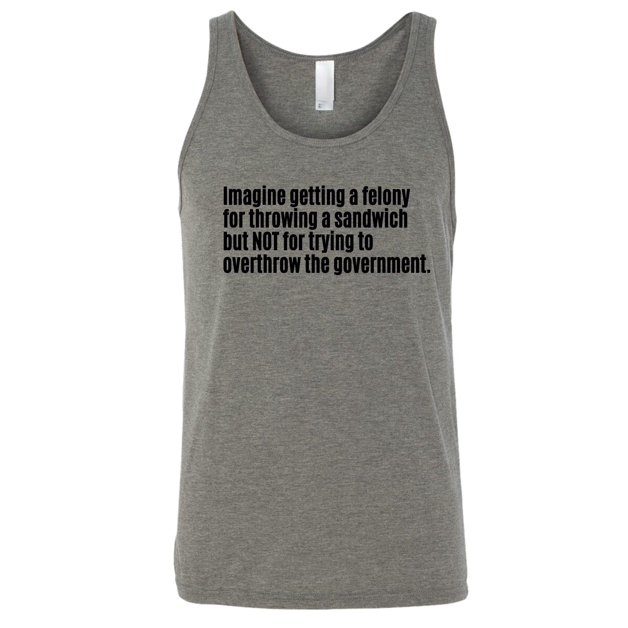 Imagine Getting a Felony for Throwing a Sandwich but Not for Trying to Overthrow the Government Unisex Tank Top-T-Shirt-The Original God Ain't Petty But I Am