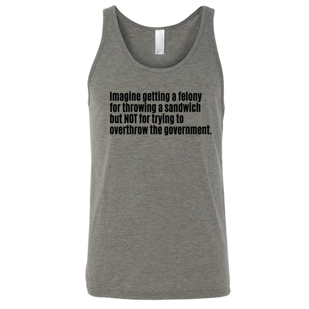 Imagine Getting a Felony for Throwing a Sandwich but Not for Trying to Overthrow the Government Unisex Tank Top-T-Shirt-The Original God Ain't Petty But I Am