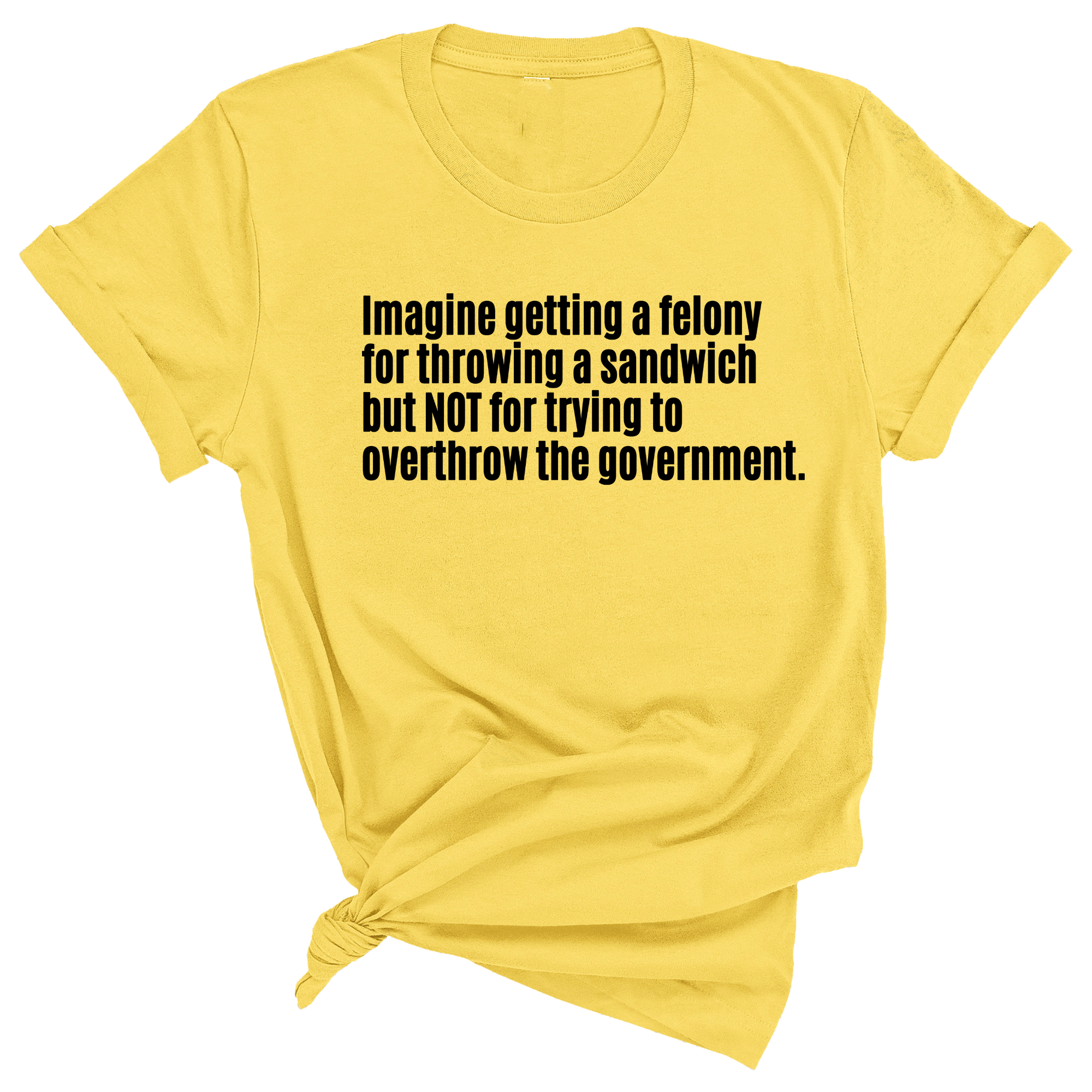 Imagine Getting a Felony for Throwing a Sandwich but Not for Trying to Overthrow the Government Unisex Tee-T-Shirt-The Original God Ain't Petty But I Am