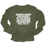 Imagine losing the respect of the world and thinking intimidation will fix it Unisex Long Sleeved Tee-Long Sleeved T-Shirt-The Original God Ain't Petty But I Am