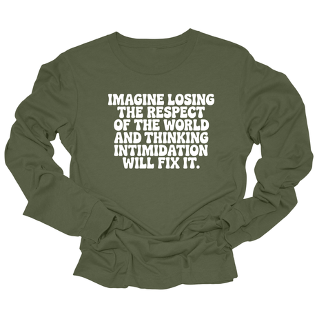 Imagine losing the respect of the world and thinking intimidation will fix it Unisex Long Sleeved Tee-Long Sleeved T-Shirt-The Original God Ain't Petty But I Am