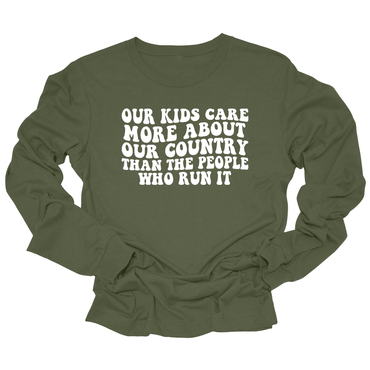 Our Kids Care More About Our Country More than the People Who Run It Unisex Long Sleeved Tee (RETRO)-Long Sleeved T-Shirt-The Original God Ain't Petty But I Am