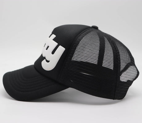 Petty (PUFF) Trucker Hat-Hats-The Original God Ain't Petty But I Am