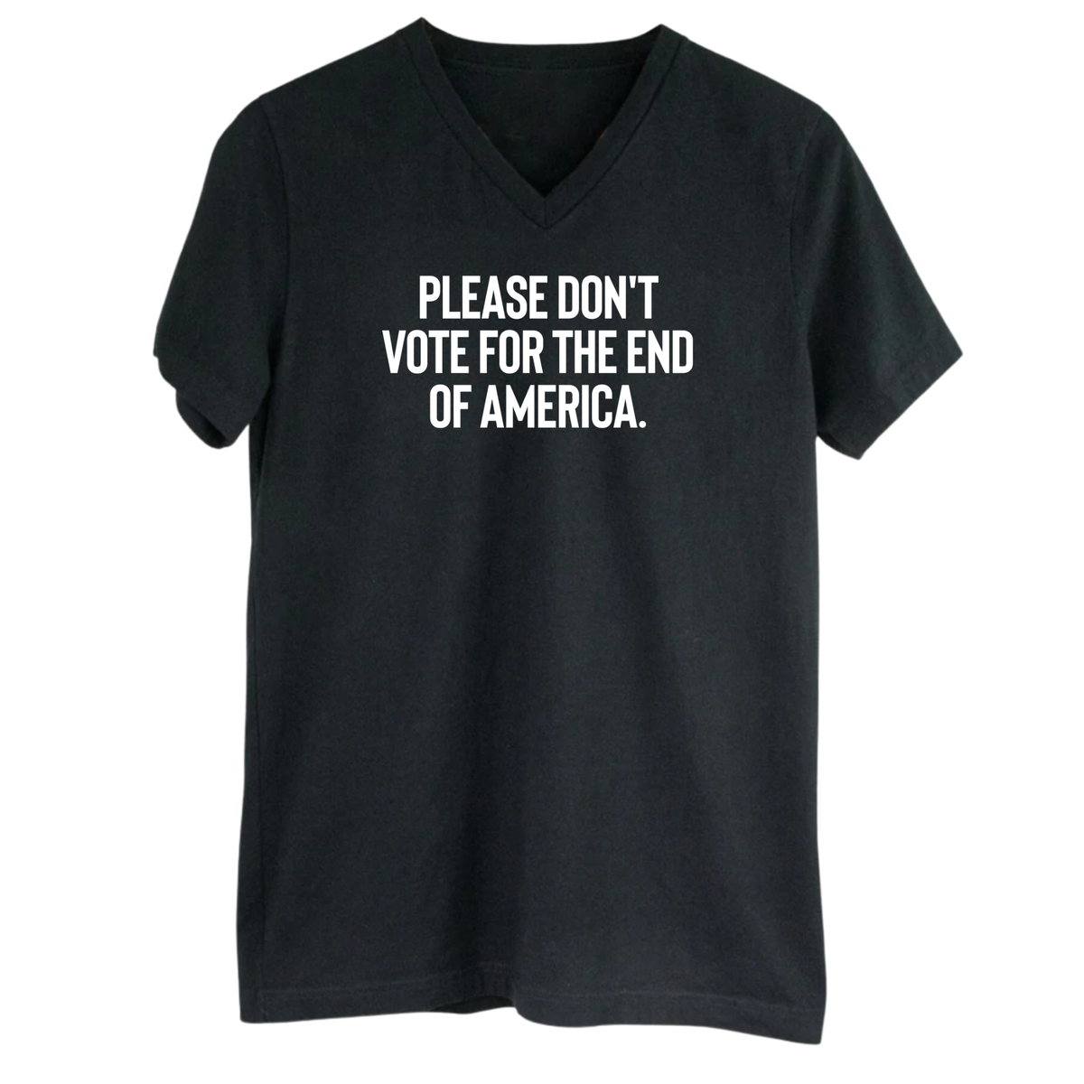 Please Don’t Vote for the End of America *BLACK V-NECK* Unisex Tee