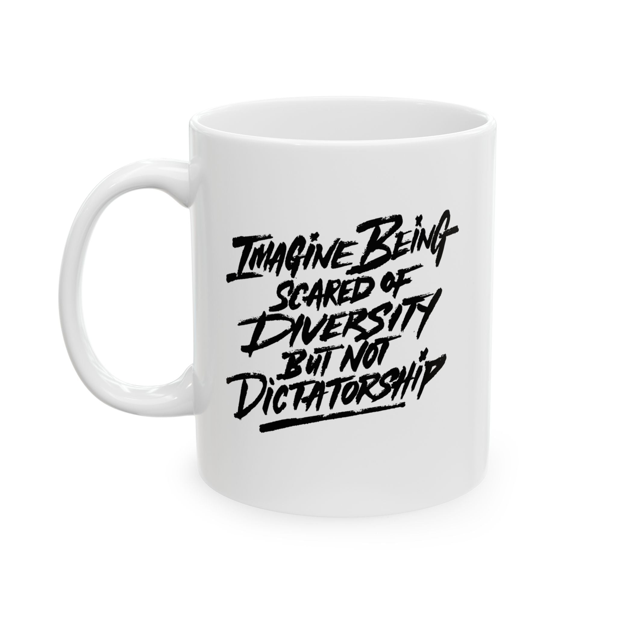 Remix Imagine being scared of diversity but not dictatorship Mug 11oz (White & Black)-Mug-The Original God Ain't Petty But I Am