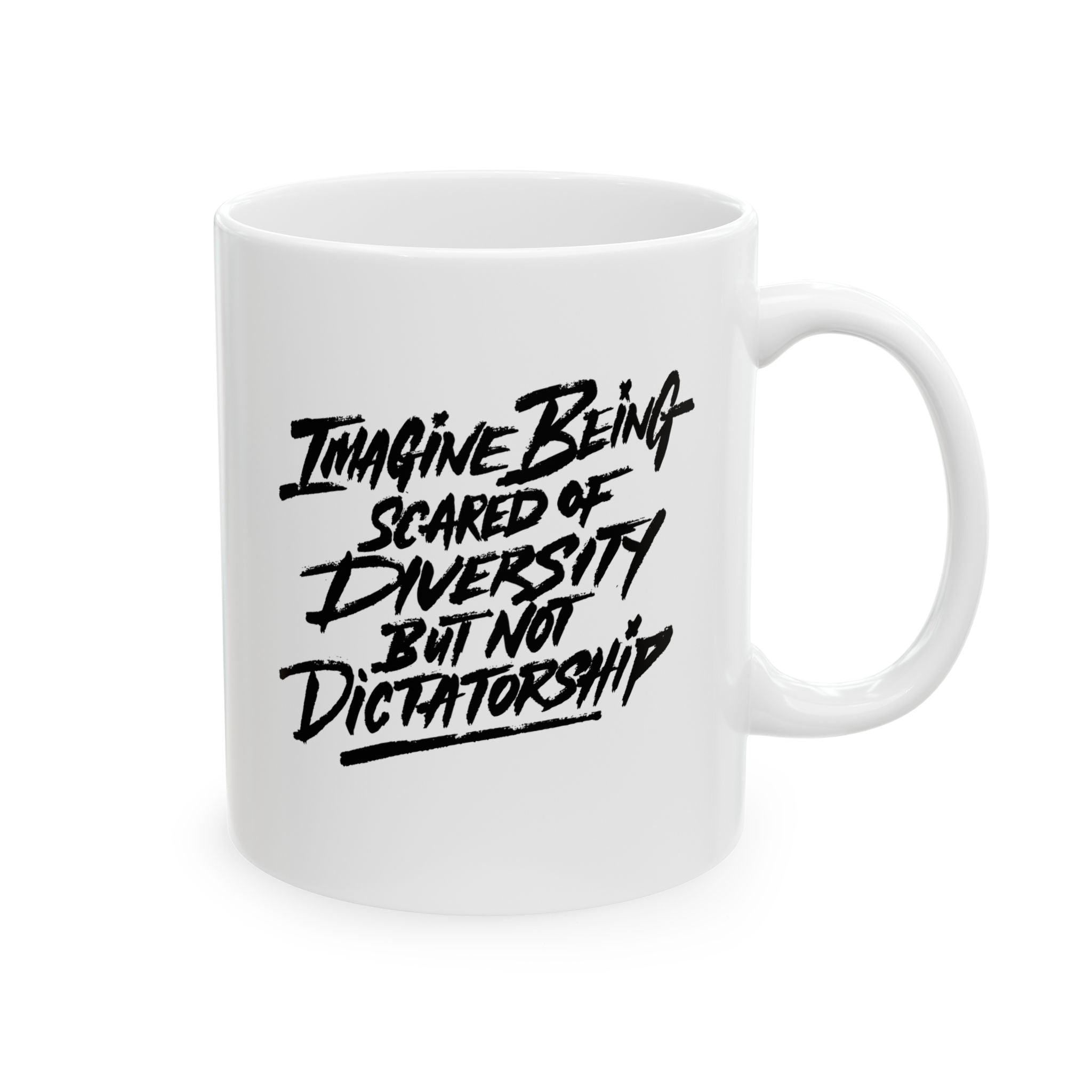 Remix Imagine being scared of diversity but not dictatorship Mug 11oz (White & Black)-Mug-The Original God Ain't Petty But I Am