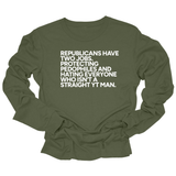 Republicans have two jobs. Protecting pedophiles and hating everyone who isn't a straight YT man Unisex Long Sleeved Tee-Long Sleeved T-Shirt-The Original God Ain't Petty But I Am