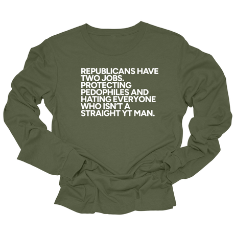 Republicans have two jobs. Protecting pedophiles and hating everyone who isn't a straight YT man Unisex Long Sleeved Tee-Long Sleeved T-Shirt-The Original God Ain't Petty But I Am