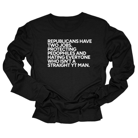 Republicans have two jobs. Protecting pedophiles and hating everyone who isn't a straight YT man Unisex Long Sleeved Tee-Long Sleeved T-Shirt-The Original God Ain't Petty But I Am