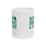 Serving Shamrocks and Side-Eyes Mug 11oz (White & Green)-Mug-The Original God Ain't Petty But I Am