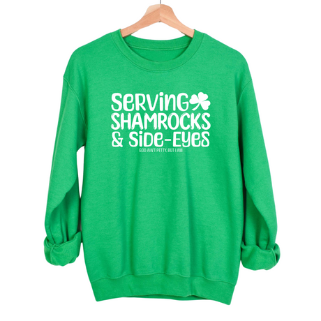 Serving Shamrocks and Side-Eyes Unisex Sweatshirt (Black/Green)-Sweatshirt-The Original God Ain't Petty But I Am