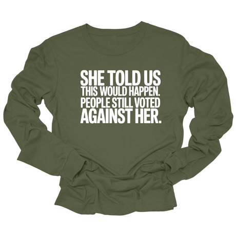 She told us this would happen. People still voted against her Unisex Long Sleeved Tee-Long Sleeved T-Shirt-The Original God Ain't Petty But I Am