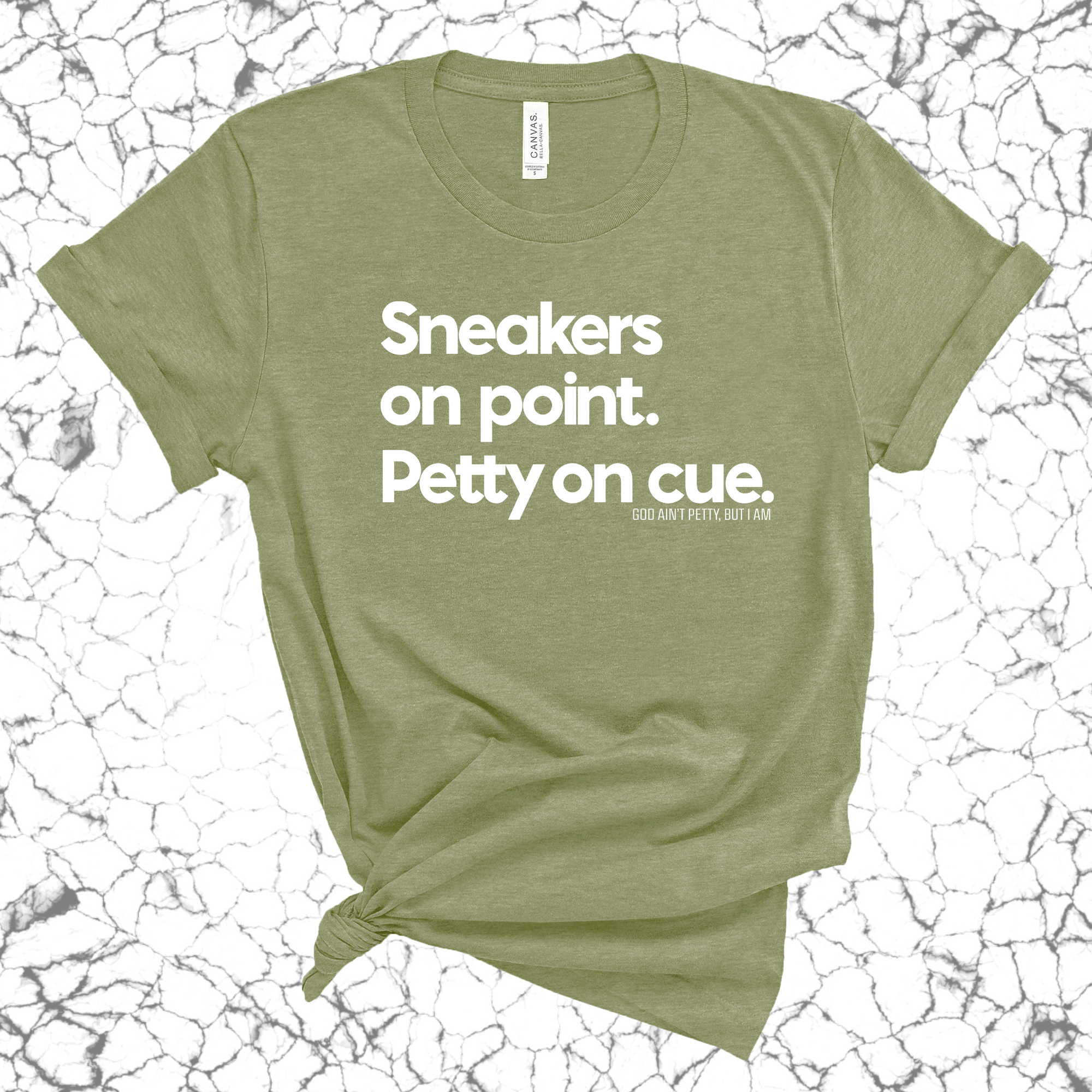 Sneakers on point. Petty On Cue Unisex Tee-T-Shirt-The Original God Ain't Petty But I Am