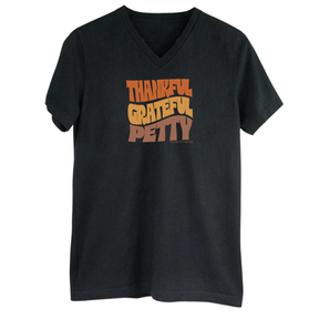 Thankful Grateful Petty *BLACK V-NECK* Unisex Tee (Fall Colors 🍁)-T-Shirt-The Original God Ain't Petty But I Am