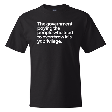 The Government Paying the People Who Tried to Overthrow It Is YT Privilege *BLACK TALL TEE* Unisex Tee-T-Shirt-The Original God Ain't Petty But I Am