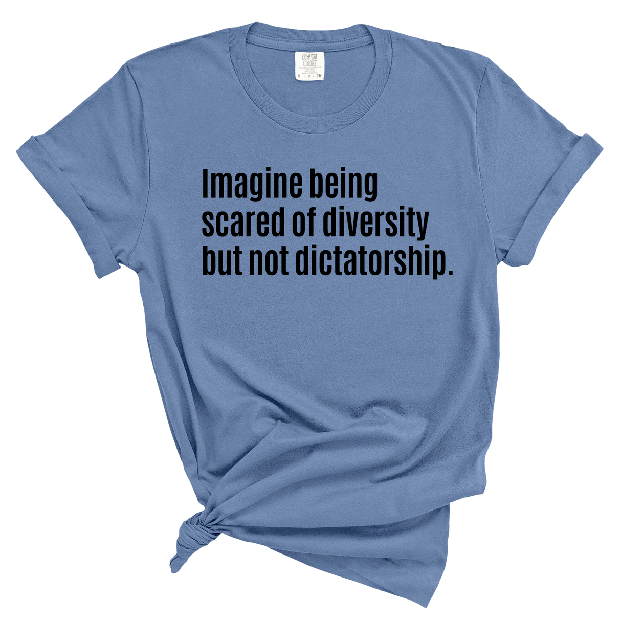 The Imagine Being Scared of Diversity but Not Dictatorship Unisex Tee (WASHED DENIM)-T-Shirt-The Original God Ain't Petty But I Am