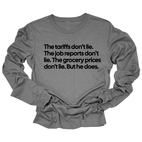 The Tariffs don’t lie. Job reports don’t lie. The grocery prices don't lie. But he does Long Sleeved Unisex Tee-Long Sleeved T-Shirt-The Original God Ain't Petty But I Am