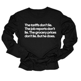 The Tariffs don’t lie. Job reports don’t lie. The grocery prices don't lie. But he does Long Sleeved Unisex Tee-Long Sleeved T-Shirt-The Original God Ain't Petty But I Am