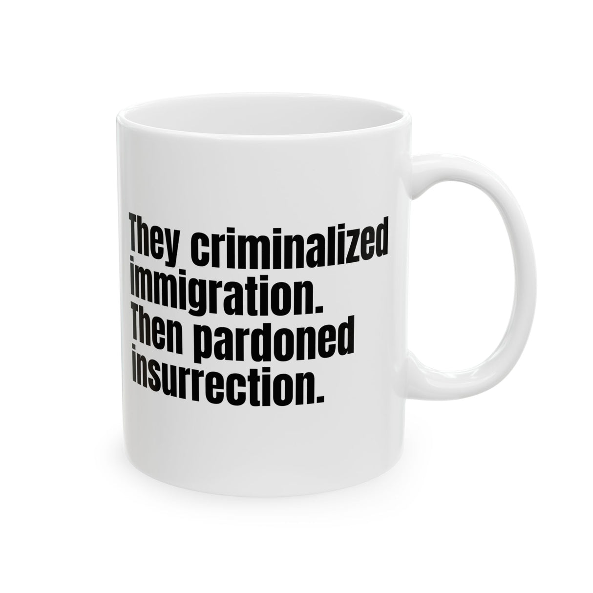 They Criminalized Immigration. Then Pardoned Insurrection Mug 11oz (White & Black)-Mug-The Original God Ain't Petty But I Am
