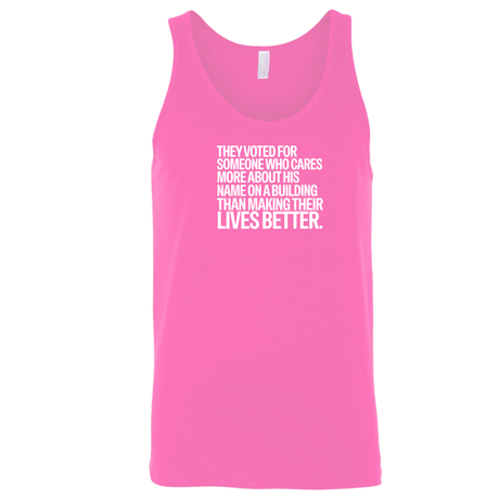 They voted for someone who cares more about his name on a building than making their lives better Unisex Tank Top-T-Shirt-The Original God Ain't Petty But I Am