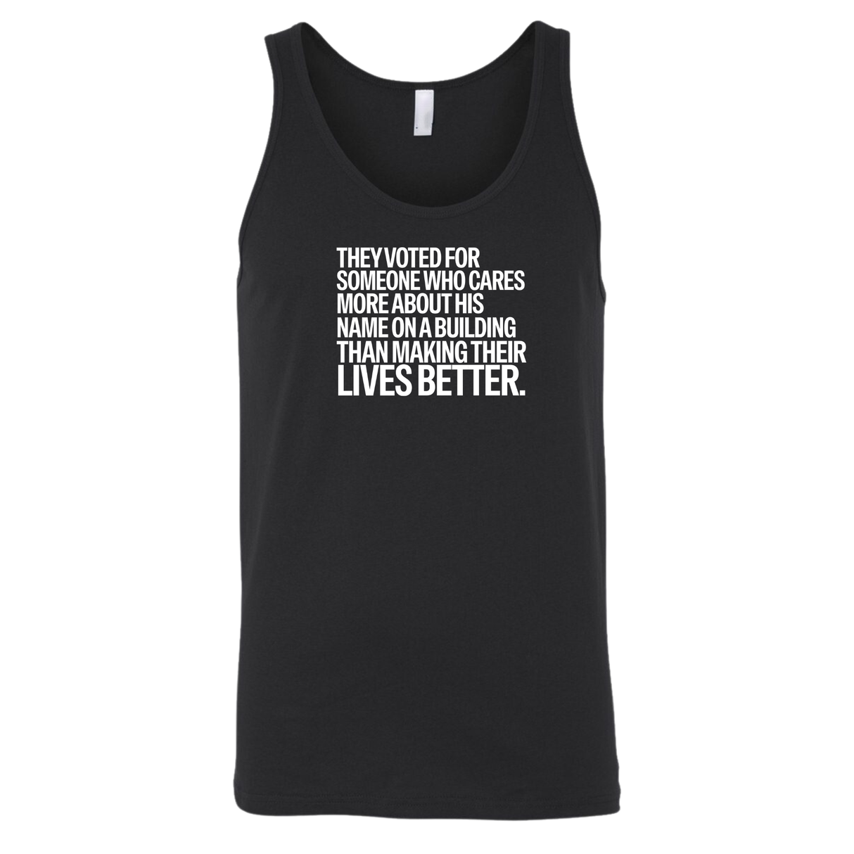 They voted for someone who cares more about his name on a building than making their lives better Unisex Tank Top-T-Shirt-The Original God Ain't Petty But I Am