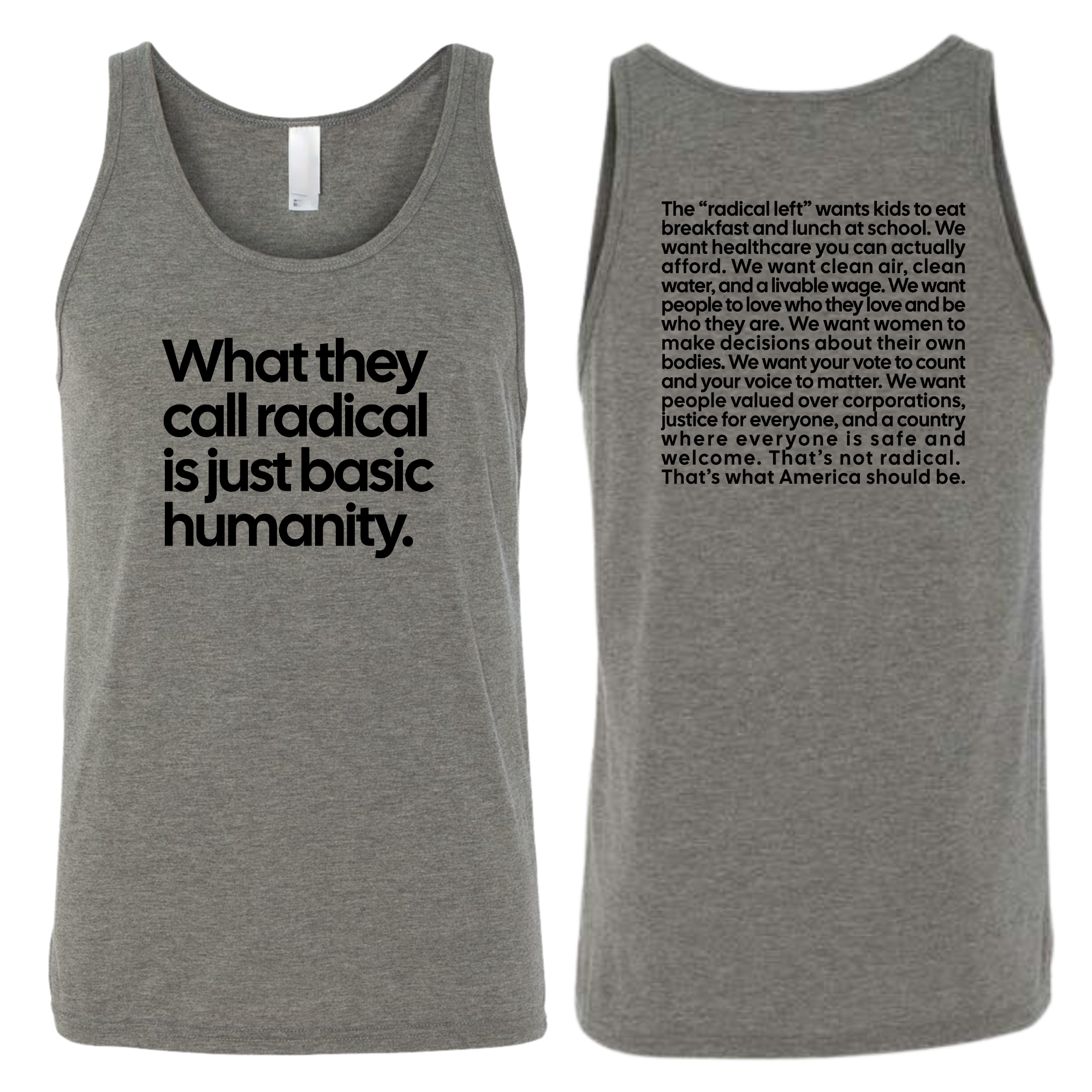 What They Call Radical Is Just Basic Humanity Unisex Tank Top (Front and back Print)-T-Shirt-The Original God Ain't Petty But I Am